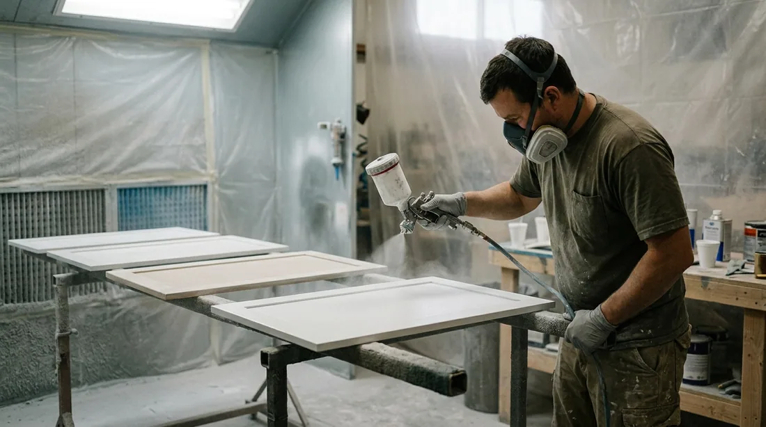 Doors are sprayed flat in a controlled area, two thin coats with a light sand between — Lawton, OK